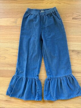 A.T.U.N. Girls Blue Corduroy Bell Bottom Flare Pants Ruffle Hem 8-9y